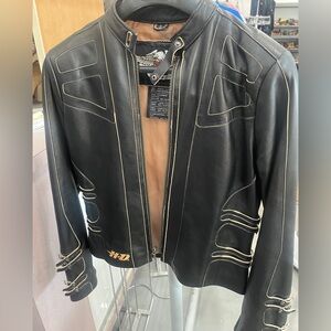 Harley-Davidson Black Leather Jacket with Tan Details